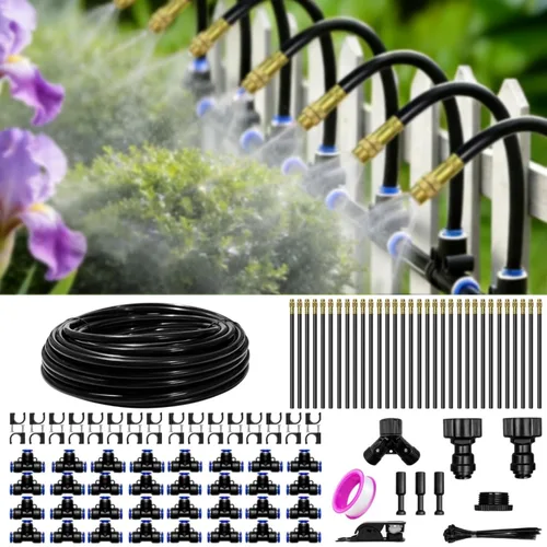 Miniatura 11 de Sistema de riego por goteo para jardín, kit de riego por goteo de 40 pies con 13 boquillas de cobre ajustables de 360°, sistema de riego automático
