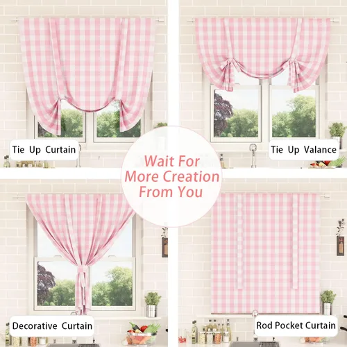Miniatura 164 de Cenefas de cortina para ventana de 16 pulgadas de largo, 2 paneles de cuadros búfalo, cortinas pequeñas con bolsillo para barra, estilo clásico