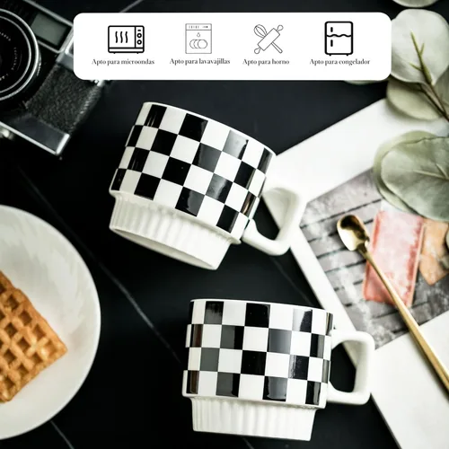 Miniatura 5 de Miamolo Juego de 4 tazas de café apilables con estante de 11 oz, juego de tazas de té con cuchara pequeña para café, té, cacao, leche, taza de café