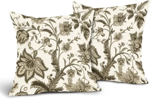Miniatura 10 de Sweetshow Juego de 2 fundas de almohada florales vintage de 16 x 16 pulgadas, fundas de almohada florales negras y grises, fundas de almohada