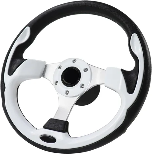 Volante de barco de 12.5 pulgadas, adaptador de volante marino de eje de 3/4 pulgadas, yates, botes pontón blanco