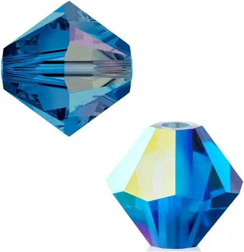 Miniatura 8 de 100 cuentas sueltas de cristal bicono facetado pequeño Preciosa auténtico de 3mm (0.118 pulgadas) aguamarina AB (azul) compatibles con cristales