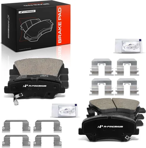 A-Premium Juego de pastillas de freno de disco de cerámica delanteras y traseras compatibles con modelos seleccionados de Hyundai y Kia: Elantra