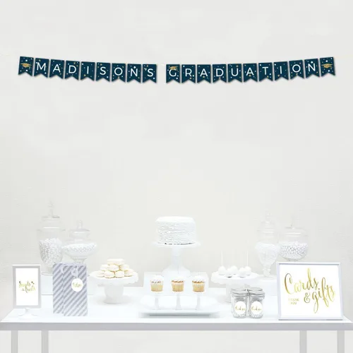 Miniatura 2 de Andaz Press Colección de fiesta de graduación azul marino y dorado, banderín colgante personalizado con cuerda, graduación de Madison, 5 pies, 1