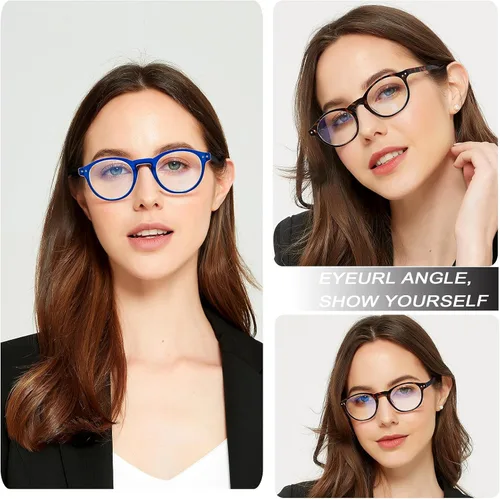 Miniatura 6 de EYEURL Paquete de 4 lentes de lectura redondos pequeños para mujeres y hombres, para colgar en el cuello, lentes TR90 con bloqueo de luz azul