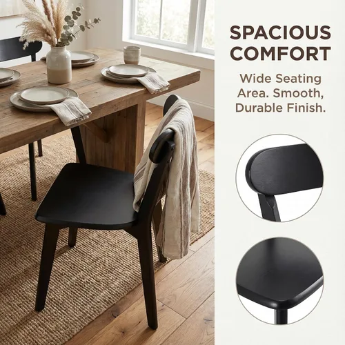 Miniatura 4 de HNY Farmhouse Solid Wood Dining Chairs Set of 2, Mid Century Modern Armless Kitchen & Dining Room Chairs with Curved Back, 300 LBS Capacity, Black