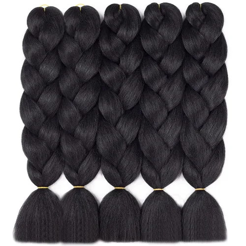 Miniatura 2 de #1B - Cabello trenzado de ganchillo, 5 unids/lote, extensiones de cabello trenzado jumbo de 24 pulgadas, cabello sintético para trenzar fibra