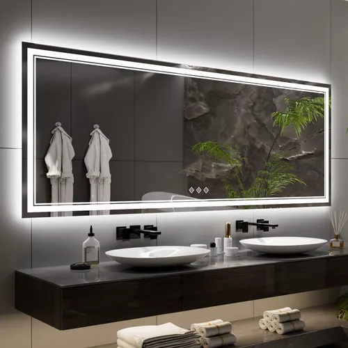 Miniatura 15 de Espejo LED, 20 x 28 pulgadas, gradiente frontal y retroiluminado LED, espejo de baño LED de 3 colores regulables CRI>90, IP54, espejo de baño