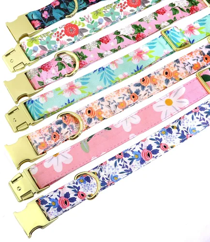 Miniatura 2 de Beirui Collares de perro lindos para niñas con patrones florales vibrantes, collar de perro femenino con flor para caminar, collar ajustable rosa