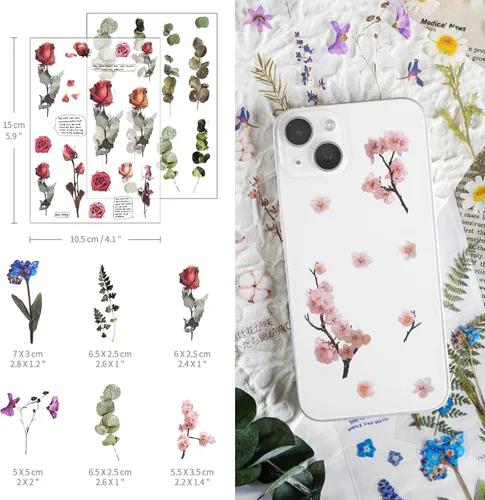 Miniatura 2 de Mayplous 12 hojas de calcomanías para álbumes de recortes, decoración de flores y plantas para planificador, diario, álbum, diarios, PET