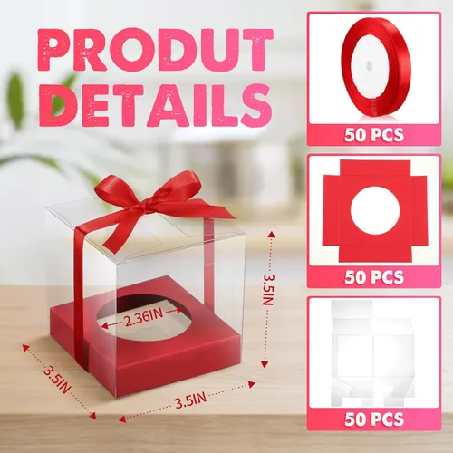 Miniatura 2 de Thenshop 50 Piezas Cajas Transparentes para Cupcakes Individuales de 3.5 Pulgadas Contenedores de Plástico para Cupcakes Individuales con Insertos