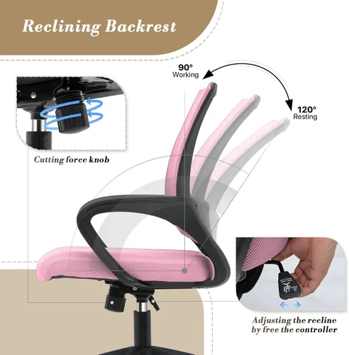 Miniatura 4 de Silla de oficina ergonómica, silla de escritorio de malla con soporte lumbar y asiento ancho (capacidad de 300 libras) altura ajustable, ruedas