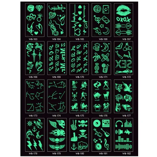 20 hojas de calcomanías temporales que brillan en la oscuridad, tatuajes fluorescentes luminosos, impermeables, transferencia de agua, calcomanías