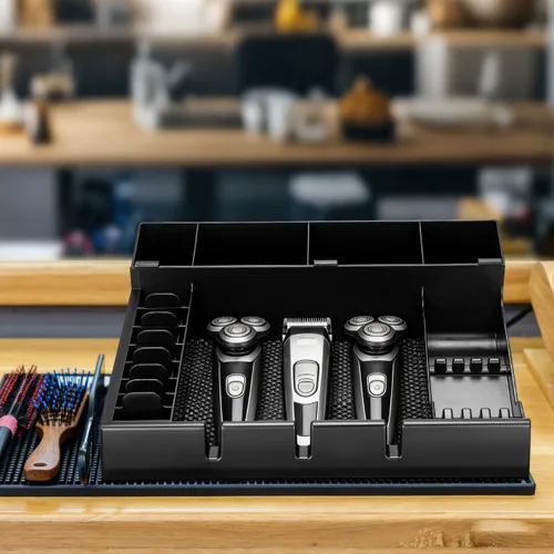 Miniatura 3 de LALAFINA - Bandeja organizadora de cortapelos de peluquería de 15 x 12 x 4.33 pulgadas, caja de almacenamiento portátil con diseño de corte a