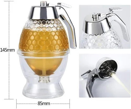 Miniatura 2 de Dispensador de miel, dispensador de jarabe, dispensador de jarabe acrílico, hermoso tarro de miel de nido de abeja, tarro de miel con soporte