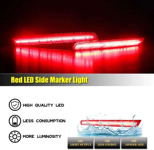 Miniatura 5 de Luces LED de Reflector de Parachoques Completas con Lente Roja Compatibles con Ford Explorer 2011 2012 2013 2014 2015 - Funcionan como Luces
