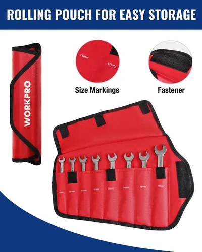 Miniatura 7 de WORKPRO Juego de llaves combinadas de trinquete de cabeza flexible de 8 piezas, métricas 0.354-0.669 in, 72 dientes, construcción Cr-V, niquelado