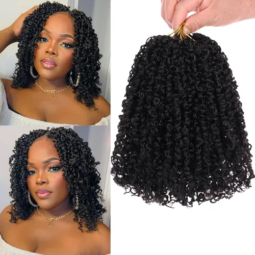 Miniatura 27 de Unionbeauty - Paquete de 8 trenzas de ganchillo Yanky Twist de 6 pulgadas, 8 paquetes, color negro natural, micro Passion Twist, extensiones