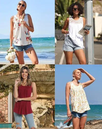 Miniatura 5 de CATHY Camiseta sin mangas de verano para mujer, estilo casual, plisada, holgada, cómoda