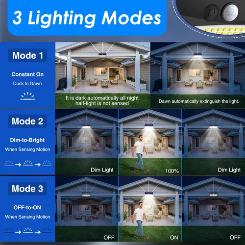 Miniatura 2 de 368 luces LED solares para exteriores con sensor de movimiento, valla solar con 3 modos de iluminación, seguridad alimentada, impermeable