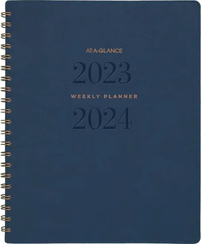 AT-A-GLANCE Agenda académica 2023-2024, semanal y mensual, 8-1/2 x 11 pulgadas, grande, pestañas mensuales, bolsillo, cubierta flexible, colección