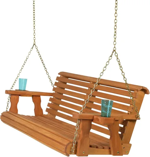 Miniatura 19 de Columpio Amish resistente para terraza (800 lb) con cadenas para colgar y posavasos Tinte negro semisólido