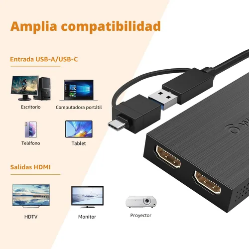 Miniatura 5 de WAVLINK Divisor HDMI de pantalla extendida para monitor doble, adaptador USB A o USB-C a HDMI dual, pantalla multimonitor, 3 pantallas separadas