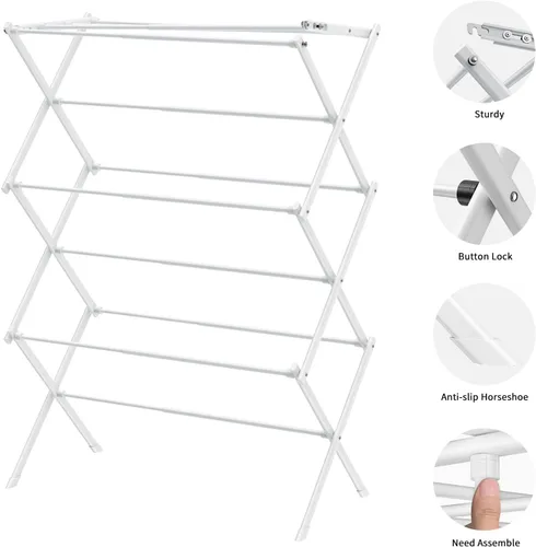 Miniatura 4 de Estante de Secado Plegable para Ropa, Estante de Secado de Ropa Plegable para Interior y Exterior, Estante de Secado de Ropa para Lavandería Blanco