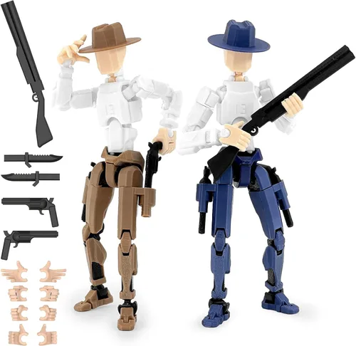 Figura de acción Titan 13, Figuras de acción de vaquero ya ensambladas T13 para niños, paquete de 2 figuras de vaquero de 5.4 pulgadas T Lucky 13,