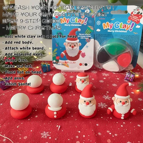 Miniatura 6 de Arcilla seca al aire para niños, 12 arcilla para modelar de Navidad, kit de arcilla mágica con herramientas y tutoriales, suave y antiadherente, Kit