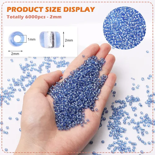 Miniatura 2 de 10000 cuentas de semillas de vidrio azul aguamarina a granel, cuentas de poni de semillas 12/0 de 0.079 in para pulseras, collares, fabricación