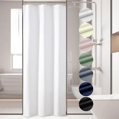 Miniatura 25 de OVZME Berry - Cortina de ducha extralarga verde de 96 pulgadas, cortina de baño de tela con textura en relieve 3D, cortina de baño grande para Verde
