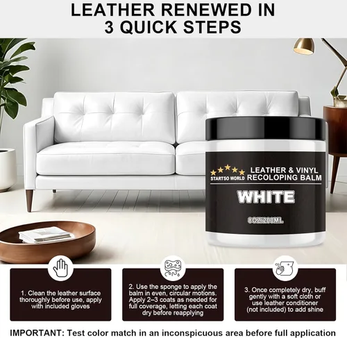 Miniatura 5 de STARTSO WORLD - Bálsamo recolorante de cuero, kit de reparación de cuero blanco para muebles, tinte restaurador de color de cuero para sofás