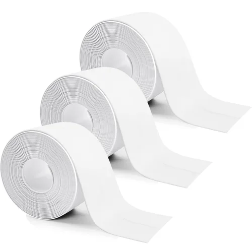 Miniatura 12 de 3 rollos de 10.5 pies de cinta de calafateo para inodoro, tira autoadhesiva de calafateado para sellado de baño, despegar y pegar, tira de calafateo