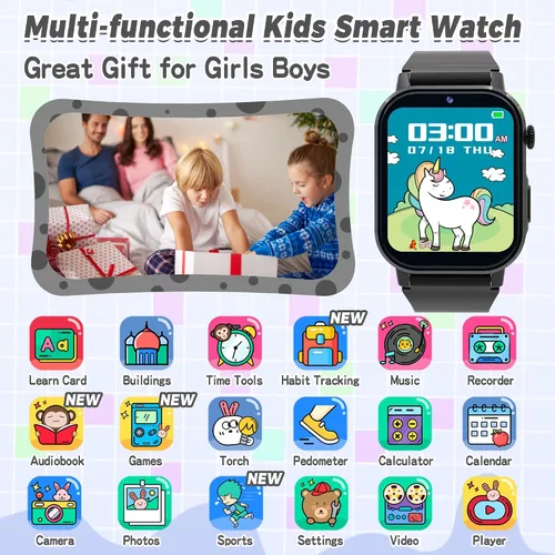 Miniatura 2 de Reloj Inteligente para Niños Varones, Reloj Inteligente de Juegos para Niños con 32 Juegos Pantalla Táctil HD Cámara de Video Reproductor de Música