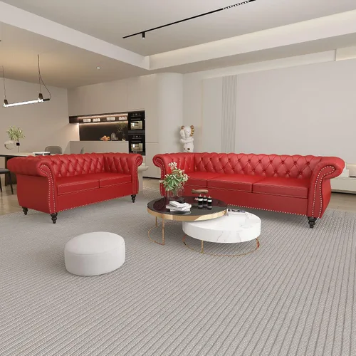 Miniatura 52 de QHITTY Juego de 2 piezas para sala de estar, Sofá Seccional Chesterfield Silla Contemporáneo Tapizado de Terciopelo Loveseat Juego de Sofás