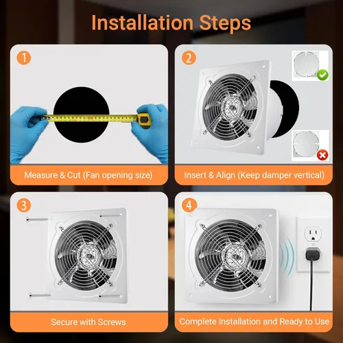 Miniatura 5 de Ventilador de escape de 6 pulgadas, ventiladores de ventilación montados en la pared de 382 CFM, ventilador de ventilación para baño, garaje, ático