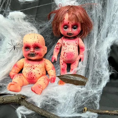 Miniatura 5 de 2 muñecas espeluznantes de Halloween, de 10 pulgadas, muñeca de zombi colgante aterradora con cuerda, decoración de terror de terror de Halloween