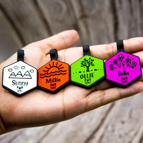 Miniatura 5 de Etiqueta de silicona silenciosa para perro personalizada con 5 líneas de identificación de mascotas grabadas profundas, duradera, sin sonido, diseño
