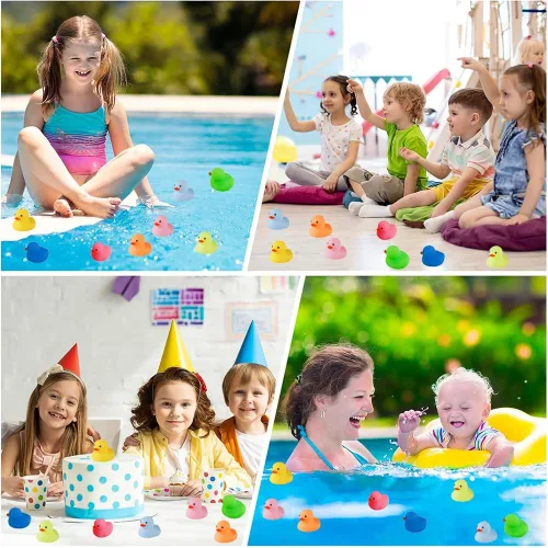 Miniatura 7 de 50 piezas de mini patos de goma multicolor para el baño del bebé, niños chillan y flotan pequeños patos de colores a granel para la ducha