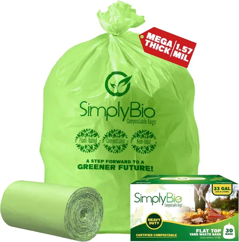 Miniatura 11 de Simply Bio Bolsas de basura compostables de 50-55 galones, parte superior plana, resistentes extragruesas de 1.57 mil, 208.2 litros, 12 bolsas, uso