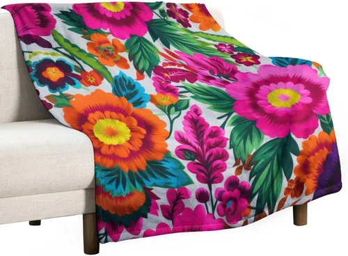 Manta de forro polar con flores mexicanas, acogedora manta de franela para cama de 50 x 60 pulgadas para sofá, cama, oficina, Navidad, Halloween,