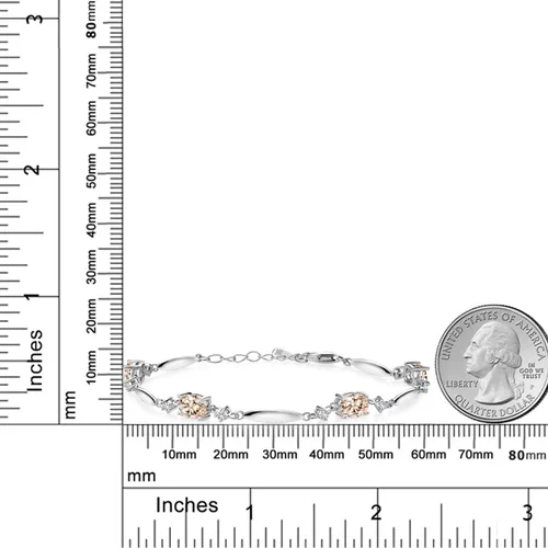 Miniatura 36 de Gem Stone King 925 Sterling Silver Gemstone Birthstone and White Created Sapphire Tennis Bracelet For Women Oval 7X5MM and 2MM 6 Inch + 1 Inch