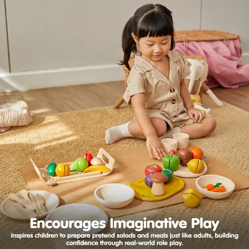 Miniatura 6 de PlanToys Juego de verduras surtidas de madera Montessori Play Food para niños pequeños Incluye tomate, champiñón, chalota, pimiento morrón y Set