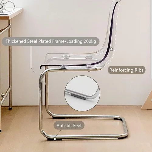 Miniatura 4 de Silla de comedor con respaldo transparente para el hogar, silla de acrílico de ocio de diseño minimalista, con respaldo de silla de acrílico