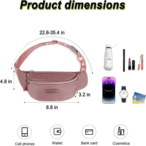 Miniatura 2 de Bolso pequeño de la honda para las mujeres del riñonera de nylon con la correa ajustable, Rosado