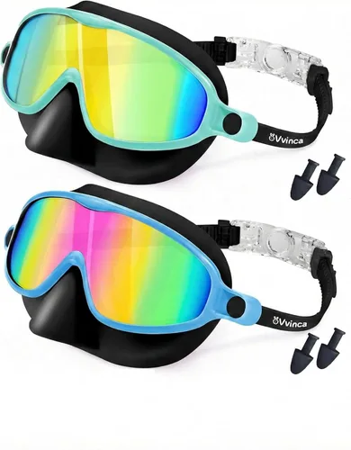 Miniatura 8 de Vvinca Gafas de natación con cubierta para la nariz, paquete de 2 máscaras de buceo de visión amplia, antivaho, UV, sin fugas, gafas de natación
