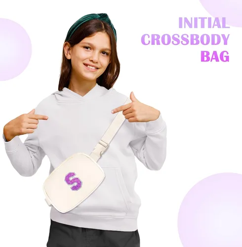 Miniatura 4 de COSHAYSOO Riñonera de cintura pequeña con parche de letra inicial ajustable para mujeres, adolescentes, niñas, viajes, gimnasio, senderismo, bolso