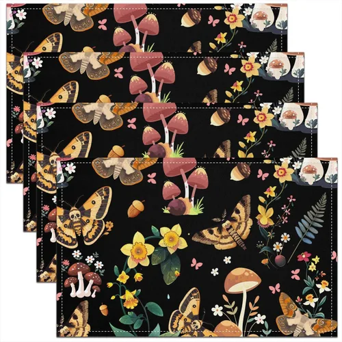 Miniatura 45 de jejeloiu Juego de 4 manteles individuales decorativos de hongos de 18 x 12 pulgadas, manteles individuales de mesa con diseño de hongos de dibujos