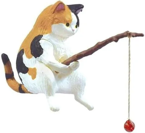 Yuly Pescado Paisajismo Pesca Adornos de Gato Mini Estatua de Resina de Dibujos Animados Gato Estatua para el Hogar Oficina Acuario